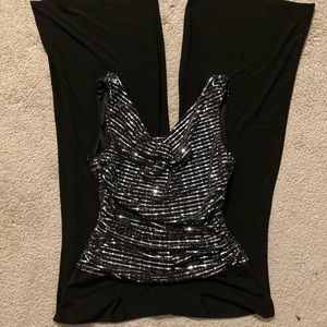 Dressbarn Jumpsuit Petite 4 Black Silver Pattern